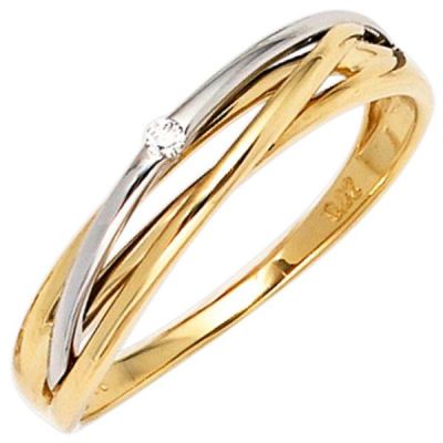 50 - Damen Ring 585 Gelbgold Weißgold Diamant Brillant 0,02ct. | 39563 / EAN:4053258233122