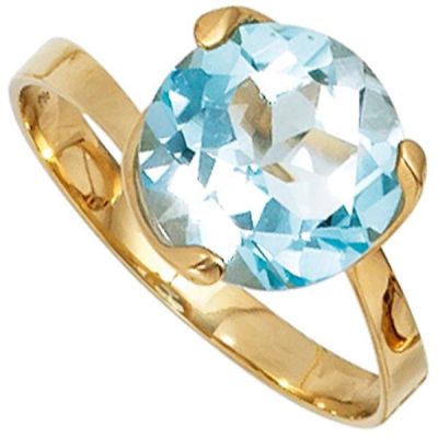 50 - Damen Ring 585 Gold Gelbgold 1 Blautopas hellblau blau Goldring | 35850 / EAN:4053258052013