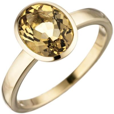 50 - Damen Ring 585 Gold Gelbgold 1 Citrin gelb Goldring Citrinring | 46628 / EAN:4053258315798