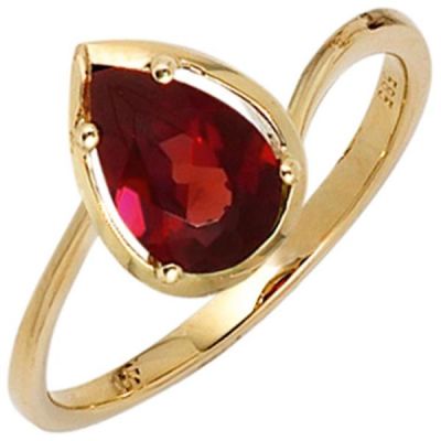 50 - Damen Ring 585 Gold Gelbgold 1 Granat rot Goldring Granatring Tropfen | 39705 / EAN:4053258234624