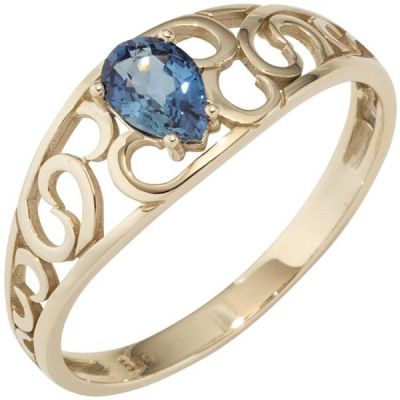 50 - Damen Ring 585 Gold Gelbgold 1 Safir blau Goldring | 44873 / EAN:4053258290354