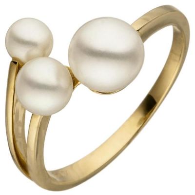 50 - Damen Ring 585 Gold Gelbgold 3 Perlen Perlenring | 52513 / EAN:4053258469408