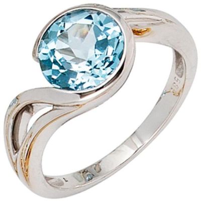 50 - Damen Ring 585 Gold Weißgold 1 Blautopas hellblau blau | 35897 / EAN:4053258053287