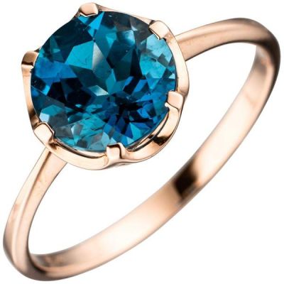 50 - Damen Ring 585 Rotgold, 1 Blautopas blau London blue | 44860 / EAN:4053258289921