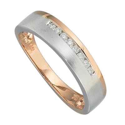 50 - Damen Ring 585 Rotgold Weißgold bicolor teilmatt 8 Diamanten | 34349 / EAN:4053258041529