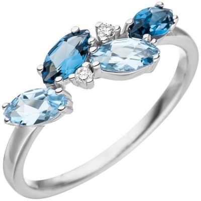 50 - Damen Ring 585 Weißgold 4 Blautopase blau | 48758 / EAN:4053258333433