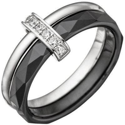 50 - Damen Ring 925 Silber mit Zirkonia und Keramik schwarz Keramikring | 46516 / EAN:4053258309674