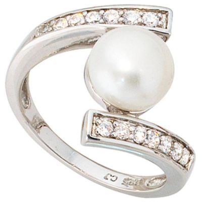 50 - Damen Ring 925 Sterling Silber 1 Perle mit Zirkonia | 32933 / EAN:4053258091449