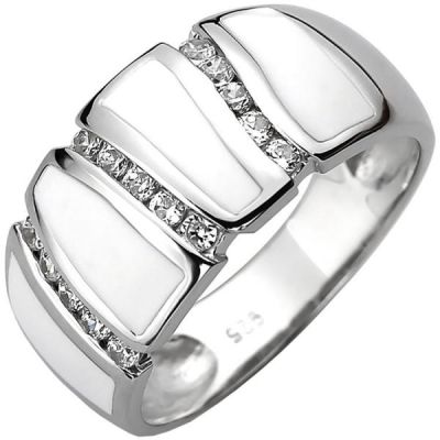 50 - Damen Ring 925 Sterling Silber 15 Zirkonia und weiße Emaille-Einlage | 52764 / EAN:4053258506516