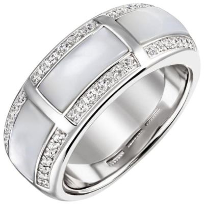 50 - Damen Ring 925 Sterling Silber 42 Zirkonia 3 Perlmutt Einlagen | 53503 / EAN:4053258522165