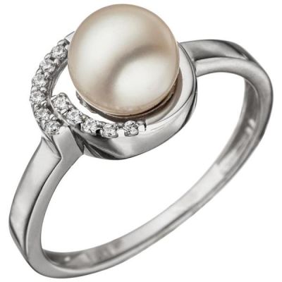 50 - Damen Ring 925 Sterling Silber mit 1 Perle und Zirkonia | 46252 / EAN:4053258305249