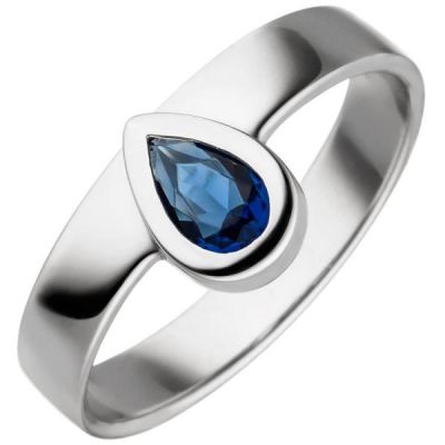 50 - Damen Ring 925 Sterling Silber mit Glasstein Tropfen blau | 53532 / EAN:4053258532102