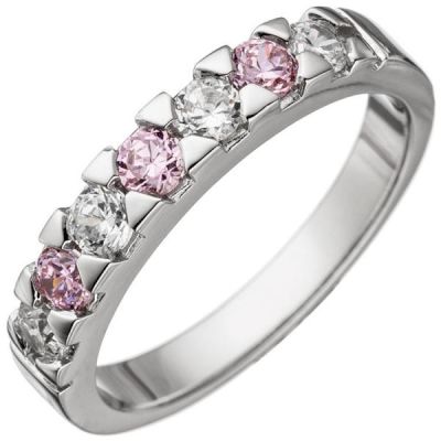 50 - Damen Ring 925 Sterling Silber mit Zirkonia rosa und weiß | 46492 / EAN:4053258309186