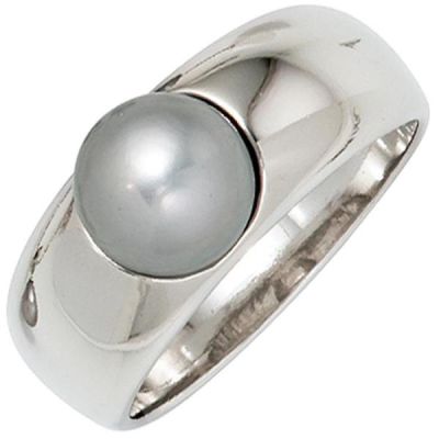 50 - Damen Ring 925 Sterling Silber rhodiniert 1 graue Perle | 40411 / EAN:4053258238578