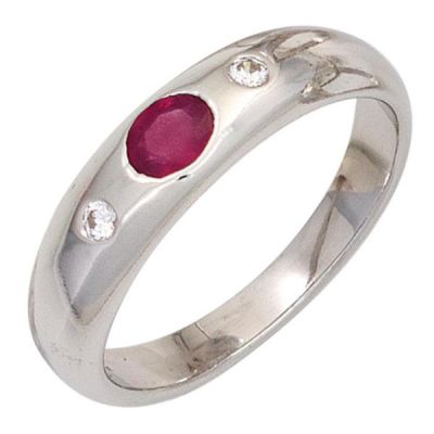 50 - Damen Ring 925 Sterling Silber rhodiniert, 1 Rubin rot 2 Zirkonia | 43067 / EAN:4053258259603