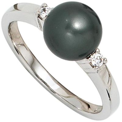 50 - Damen Ring 925 Sterling Silber rhodiniert 2 Zirkonia Perlenring | 38006 / EAN:4053258090831