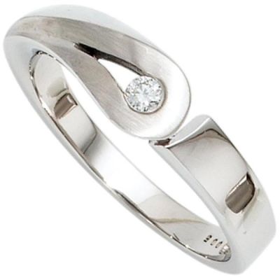 50 - Damen Ring 925 Sterling Silber rhodiniert mattiert 1 Diamant Brillant | 40352 / EAN:4053258238110