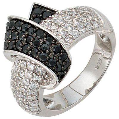 50 - Damen Ring 925 Sterling Silber rhodiniert mit Zirkonia, 16,5 mm breit | 33250 / EAN:4053258097182