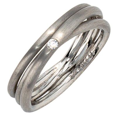 50 - Damen Ring 950 Platin matt 1 Diamant Brillant dreireihig | 35712 / EAN:4053258043264