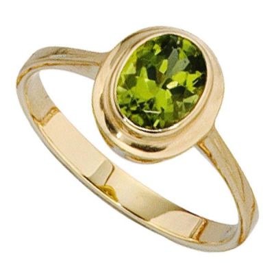 50 - Damen Ring aus 585 Gelbgold 1 Peridot, grün Goldring | 35894 / EAN:4053258053362