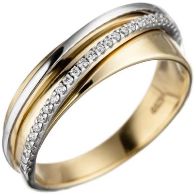 50 - Damen Ring aus 585 Gelbgold Weißgold bicolor 25 Diamanten | 46611 / EAN:4053258313718