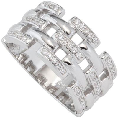 50 - Damen Ring breit 925 Sterling Silber rhodiniert mit Zirkonia | 45124 / EAN:4053258294550