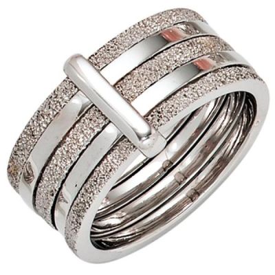 50 - Damen Ring breit 925 Sterling Silber rhodiniert und teildiamantiert | 40656 / EAN:4053258239599