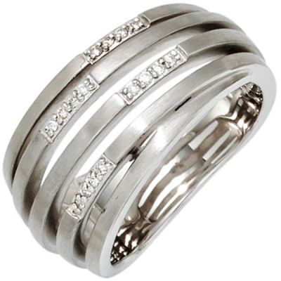50 - Damen Ring breit Sterling Silber rhodiniert matt 16 Diamanten | 40358 / EAN:4053258238172