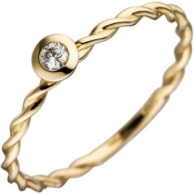 50 - Damen Ring gedreht 585 Gold Gelbgold 1 Diamant Brillant 0,05ct. | 44896 / EAN:4053258291153