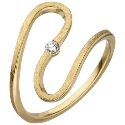 50 - Damen Ring geschlängelt 585 Gelbgold eismatt 1 Diamant Brillant 0,05ct. | 52563 / EAN:4053258471234