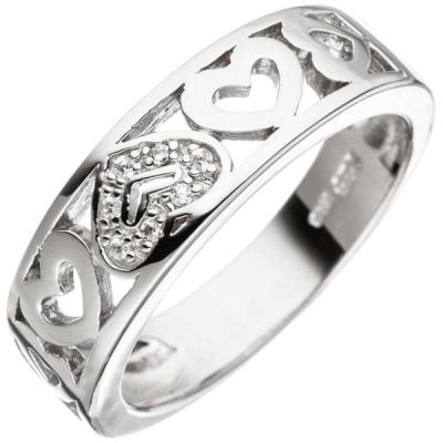 50 - Damen Ring Herz Herzen 925 Sterling Silber mit Zirkonia | 46494 / EAN:4053258309360