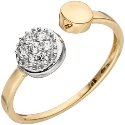 50 - Damen Ring offen 375 Gold Gelbgold Weißgold bicolor 7 Zirkonia | 50697 / EAN:4053258357729