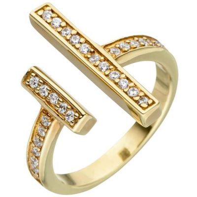 50 - Damen Ring offen 925 Sterling Silber gold 30 Zirkonia | 48589 / EAN:4053258330012