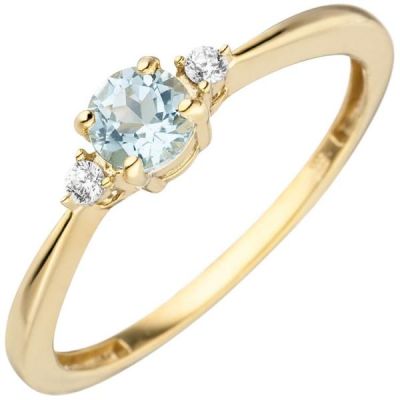 50 - Damen Ring schmal 333 Gelbgold 1 Blautopas hellblau blau 2 Zirkonia | 53334 / EAN:4053258523766