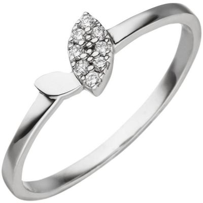 50 - Damen Ring schmal 585 Gold Weißgold 8 Diamanten | 53464 / EAN:4053258529164