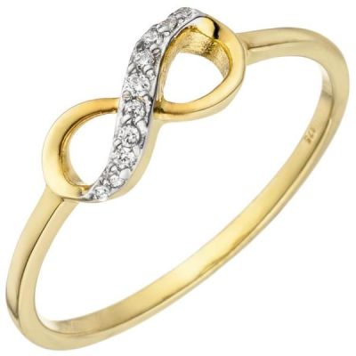 50 - Damen Ring Unendlichkeit 375 Gold Gelbgold 10 Zirkonia Goldring | 50330 / EAN:4053258354551