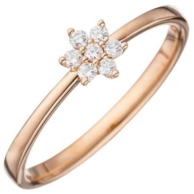 50 - Damen Ring zart 585 Gold Rotgold 7 Diamanten Diamantring | 46585 / EAN:4053258307670
