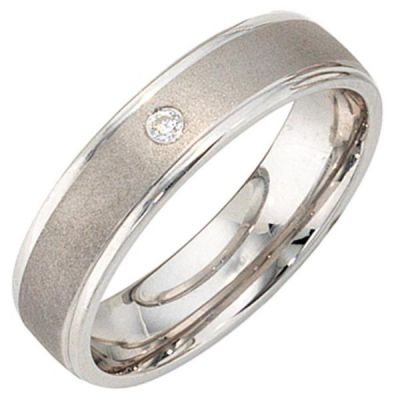 50 - Partner Ring 925 Sterling Silber rhodiniert mattiert 1 Zirkonia | 38355 / EAN:4053258088517