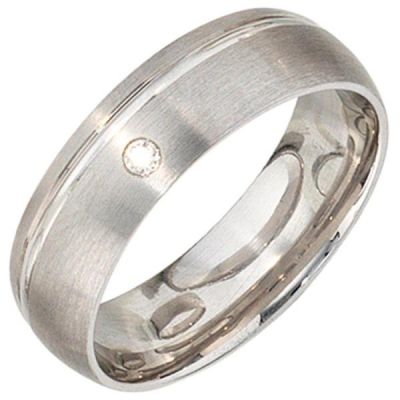 50 - Partner Ring 925 Sterling Silber, rhodiniert mattiert 1 Zirkonia | 38357 / EAN:4053258088692