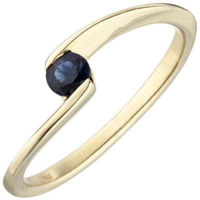 52 - Damen Ring 333 Gelbgold 1 blauer Safir Goldring | 51845 / EAN:4053258515426