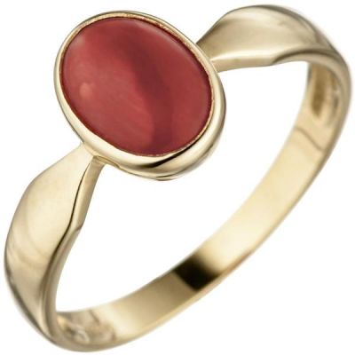 52 - Damen Ring 333 Gelbgold 1 Koralle rot Goldring | 46888 / EAN:4053258315187