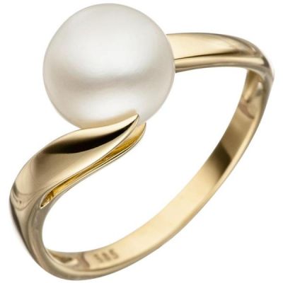 52 - Damen Ring 585 Gelbgold 1 Perle Perlenring Goldring | 46620 / EAN:4053258313824