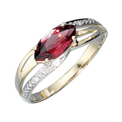 52 - Damen Ring 585 Gelbgold, bicolor Granat rot 2 Diamanten | 30520 / EAN:4053258049143