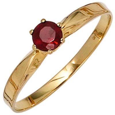 52 - Damen Ring 585 Gold Gelbgold 1 Granat rot Goldring Granatring | 39697 / EAN:4053258234501