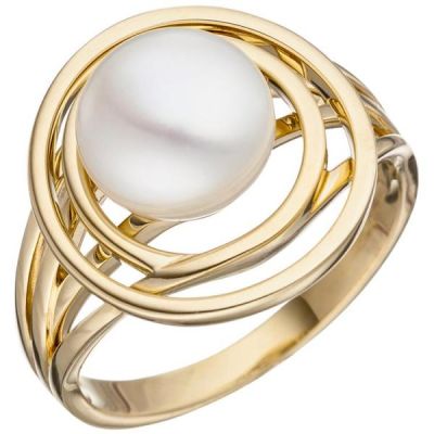 52 - Damen Ring 585 Gold Gelbgold 1 Perle Perlenring Goldring | 46614 / EAN:4053258308240