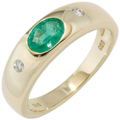 52 - Damen Ring 585 Gold Gelbgold 1 Smaragd grün | 44888 / EAN:4053258290835
