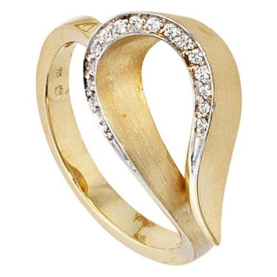 52 - Damen Ring 585 Gold Gelbgold bicolor teilmatt 16 Diamanten | 37478 / EAN:4053258039373