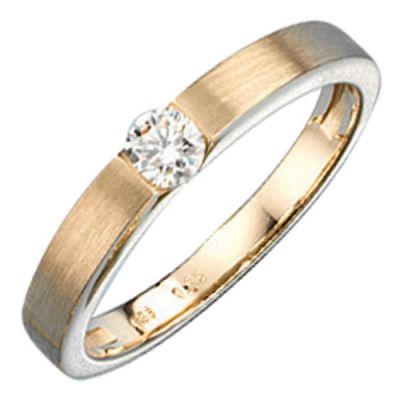 52 - Damen Ring 585 Gold Gelbgold matt mattiert 1 Diamant Brillant 0,25ct. | 29344 / EAN:4053258034835