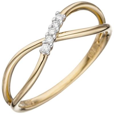 52 - Damen Ring 585 Gold Gelbgold mit 5 Diamanten Goldring | 46597 / EAN:4053258307861