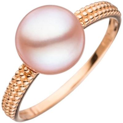 52 - Damen Ring 585 Gold Rotgold 1 rosa Perle Goldring | 44845 / EAN:4053258289471